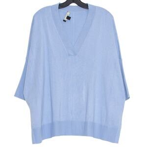 Ann Taylor Sweater Tunic Oversize Boxy Minimalist Coastal Preppy Boho Blue Large